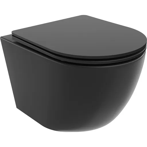 MEXEN/S Lena Závěsná WC mísa Rimless Tornado včetně sedátka s slow slim, duroplast, černá mat 30221085T