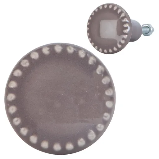 Taupe kulatá keramická vintage úchytka - Ø 3*4 cm  Clayre & Eef