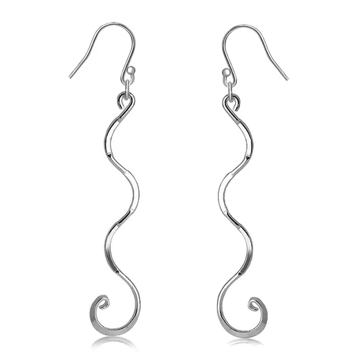 Visací stříbrné 925 náušnice - lesklá tenká zvlněná linie, africký háček