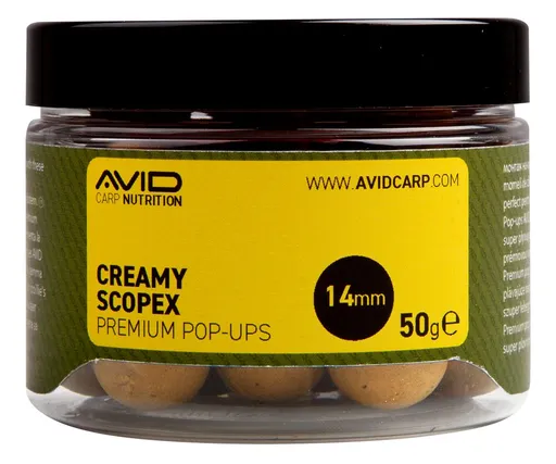 Avid Plovoucí boilie Premium Pop-Ups Creamy Scopex 14mm 50g,Avid Plovoucí boilie Premium Pop-Ups Creamy Scopex 14mm 50g
