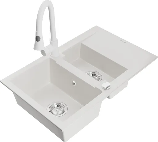 MEXEN/S Gaspar granitový dřez 1.5 s odkapávačem včetně baterie Elia, bílá 6507-20-670101-20