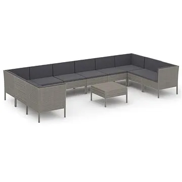 11dílná zahradní sedací souprava s poduškami polyratan šedá, 3094634 (3094634)