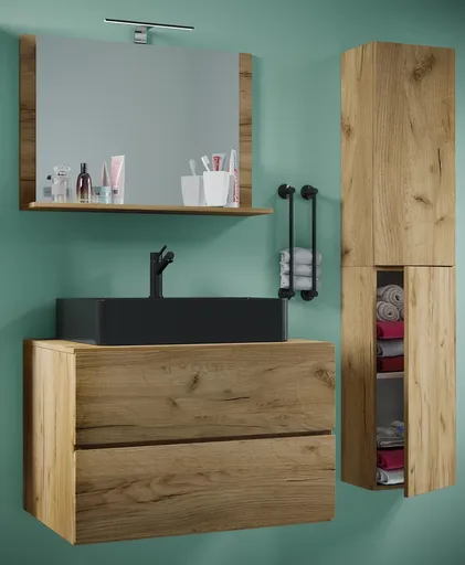 VCM 4dílná umyvadlová skříňka Lendas BL L se zrcadlem 80 cm + vysoká skříňka, dub medový