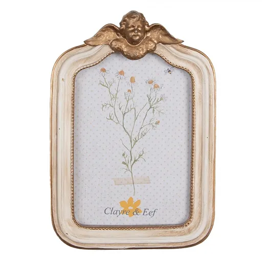 Béžovo-bronzový antik fotorámeček s andílkem - 14*3*20 cm / 10*15 cm Clayre & Eef