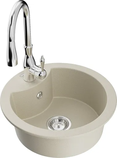 MEXEN/S Diego granitový dřez 1-miska včetně baterie Savita, béžová 6512-69-672601-00