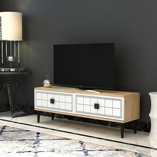 TV stolek Yuka 120 - Sapphire Oak, White