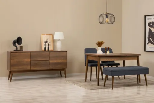 Set s rozkládacím stolem, židlemi a konzolou (5 kusů) Vina 02 1048 - Walnut, Dark Blue