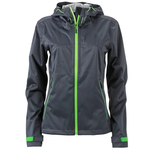 James & Nicholson (Daiber) Dámská softshellová bunda s kapucí JN1097 - Ocelově šedá / zelená | L