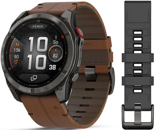 Garmin fēnix® 8 Pro – 51 mm, AMOLED Sapphire, Carbon grey DLC titanium s Chestnut koženým řemínkem 010-03199-40