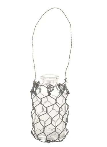 Závěsná skleněná dekorační vázička s drátkem Fil de Fer - Ø 4*7 cm Chic Antique