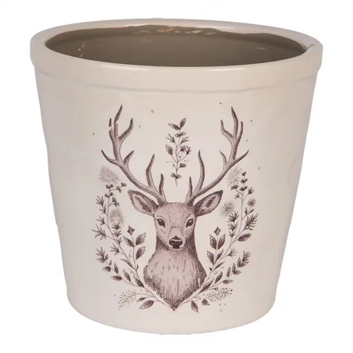 Béžový obal na květináč s jelenem Gentle Wilderness XL - Ø 21*20 cm Clayre & Eef