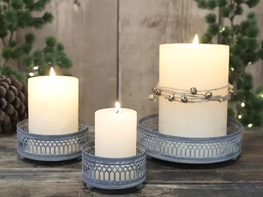 Set 3ks zinkový antik kovový svícen Lace - Ø 8*5/ Ø 10*5/ Ø 15*5 cm Chic Antique