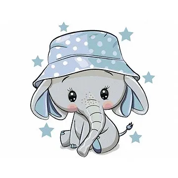 Diamondi - Diamantové malování - MALÝ SLON S ČEPICÍ, 40x50 cm, bez rámu a bez vypnutí plátna (604167A)