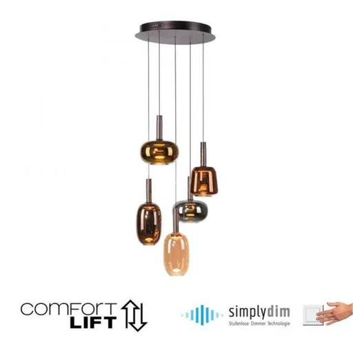 PAUL NEUHAUS LED závěsné svítidlo 5 ramenné nastavitelná výška Comfort Lift stmívatelné paměťová funkce SimplyDim 3000K PN 2682-70