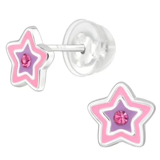 SILVER Dětské stříbrné náušničky Star pink premium, puzetové silikon