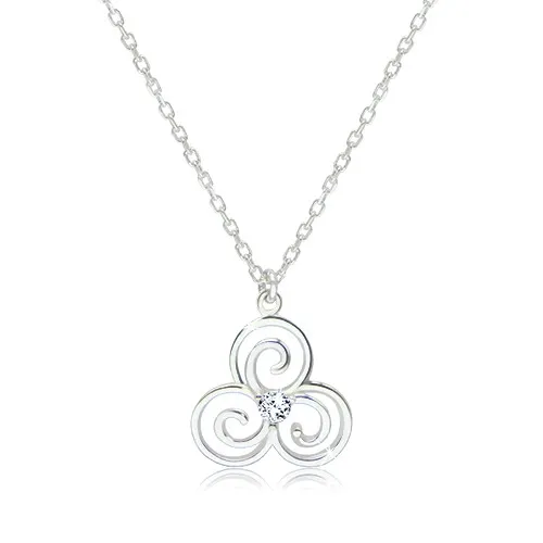 Lesklý náhrdelník ze stříbra 925 - keltský symbol Triskelion s čirým zirkonem