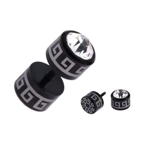 Kruhový falešný piercing do ucha z oceli - egyptský motiv, zirkon