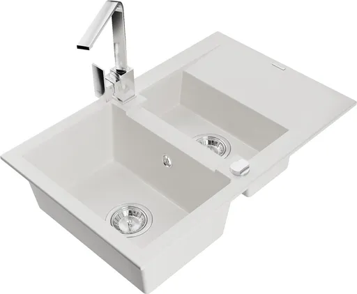 MEXEN/S Gaspar granitový dřez 1.5 s odkapávačem včetně baterie Rita, bílá 6507-20-670300-00