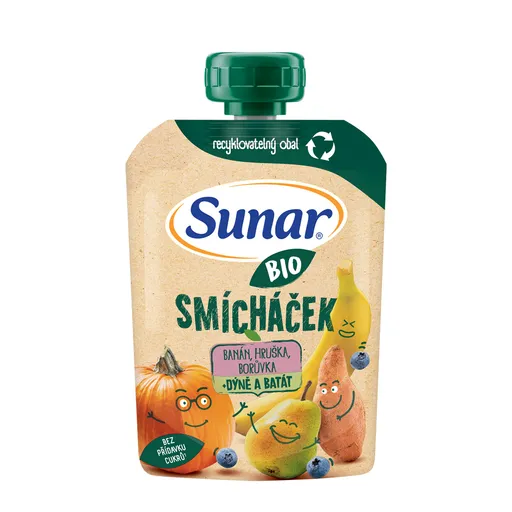 Sunar BIO Smícháček Banán, hruška, borůvka, dýně, batát kapsička 100 g