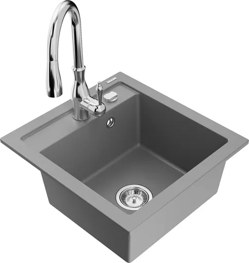 MEXEN/S Vito granitový dřez 1-miska včetně baterie Savita, šedá 6503-71-672601-00