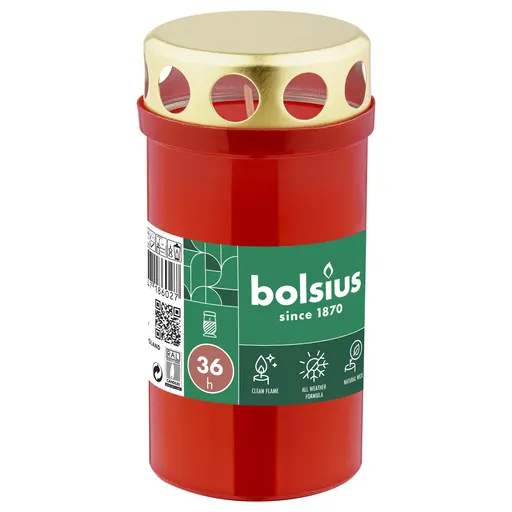 Bolsius SVÍČKA HŘBITOVNÍ ČERVENÁ 36H 13CM