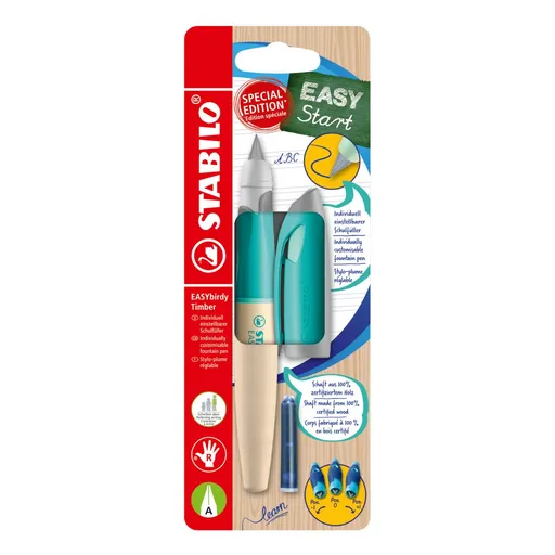 Ergonomické plnicí pero pro praváky - STABILO EASYbirdy Timber zelená vč. bombičky