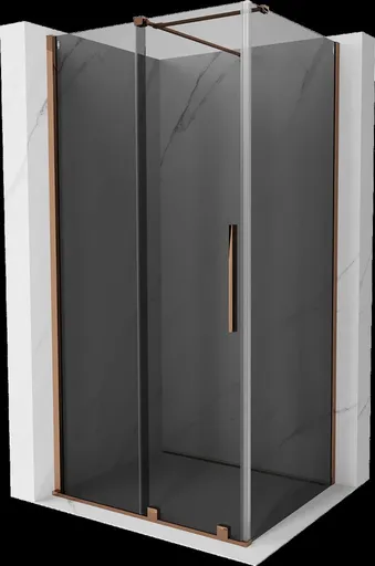 MEXEN/S Velar sprchový kout, posuvné dveře 90 x 80, grafit, růžové zlato 871-090-080-41-60