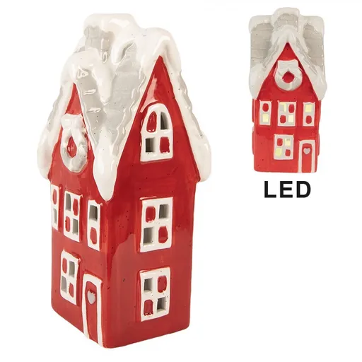 Červený keramický LED domek Lamont - 11*10*24 cm Clayre & Eef