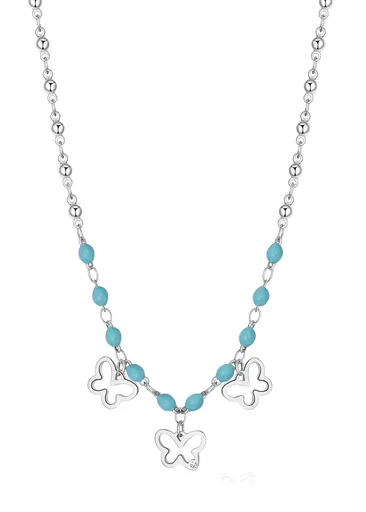 S'Agapõ Korálkový náhrdelník z oceli Motýlci Vibes SVB19