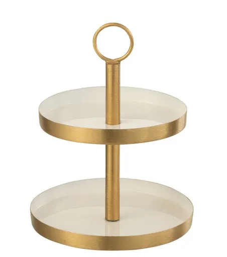 Bílo - zlatý 2-patrový etažér Mini Cake - Ø 13*17 cm J-Line by Jolipa