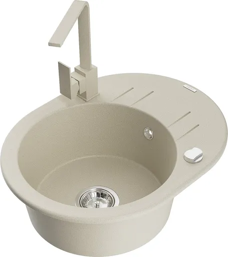 MEXEN/S Kevin granitový dřez s odkapávačem včetně baterie Rita, béžová 6517-69-670300-69