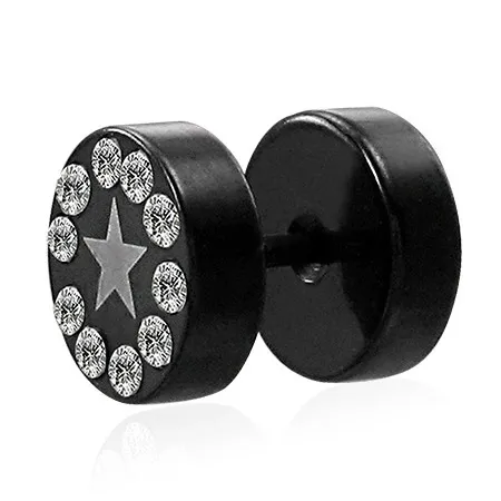 Anodizovaný fake plug do ucha - hvězda, zirkony