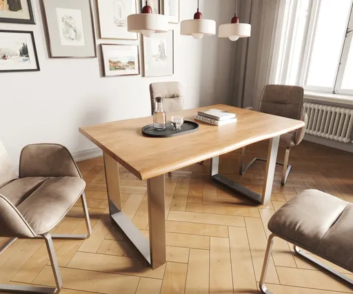 Jídelní stůl Edge 140x90 přírodní akácie nerezová ocel úzká