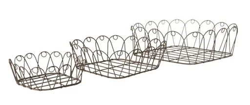 3ks hnědé drátěné košíky - 28*28*10 / 23*23*8 / 18*18*6 cm Clayre & Eef