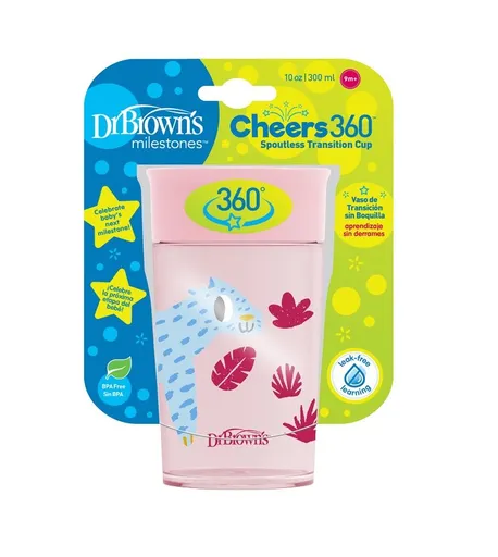 Dr.Browns Hrnek Cheers360 Jungle 9m+ 300 ml 1 ks růžový