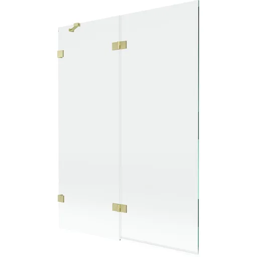 MEXEN/S Lunar vanová zástěna 2-křídlová levá 130 x 150, transparent, zlatá kartáčovaná 897-130-100-55-00-L