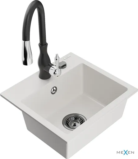 MEXEN/S Milo granitový dřez 1-miska včetně baterie Savita, bílá 6505-20-672601-70