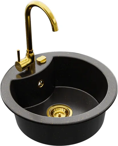 MEXEN/S Diego granitový dřez 1-miska včetně baterie Telma, černá/zlatý 6512-75-670200-50