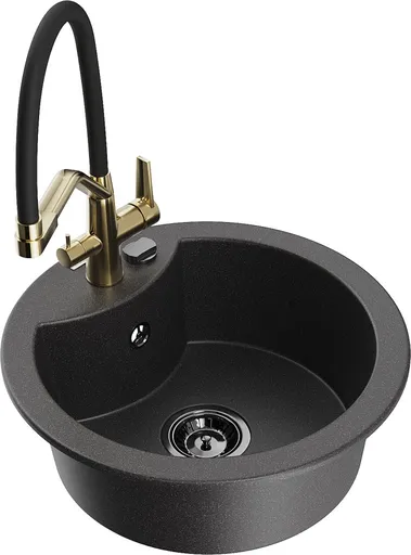 MEXEN/S Diego granitový dřez 1-miska včetně baterie Duo, černá kropenatá 6512-76-671701-57-B