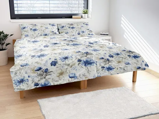 Polášek Bavlněné povlečení MODRÉ KVĚTY - 140 x 200 cm / 70 x 90 cm