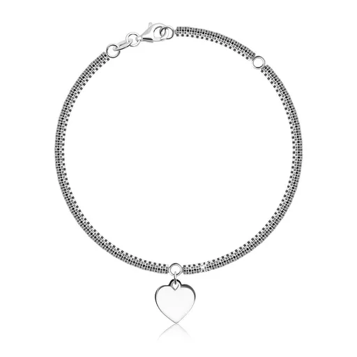 Stříbrný 925 náramek - šachovnicový řetízek, čtvercová očka, srdíčko