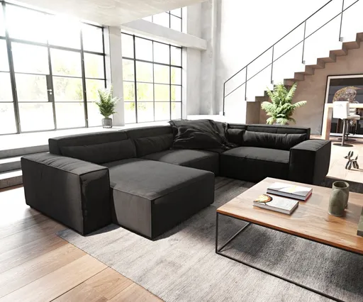 Pohovka ve tvaru "U" Sirpio D 330x240 cm mikrovlákno černá