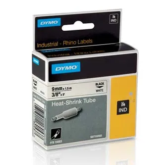 Dymo originální páska do tiskárny štítků, Dymo, 18053, S0718280, černý tisk/bílý podklad, 1.5m, 9mm, RHINO plochá smršťovací bužír