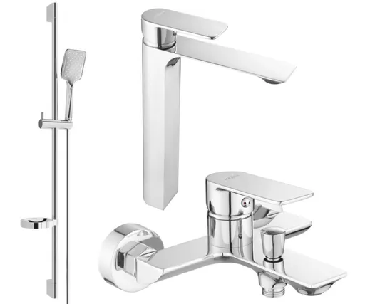 MEXEN/S Alexa DQ62 Set umyvadlové a vanové baterie s příslušenstvím, chrom 71213DS62-00