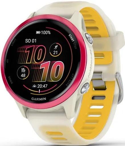 Garmin Forerunner® 570 - 42mm Raspberry hliníková luneta, poloprůhledný řemínek Bone/Mango 010-02970-02