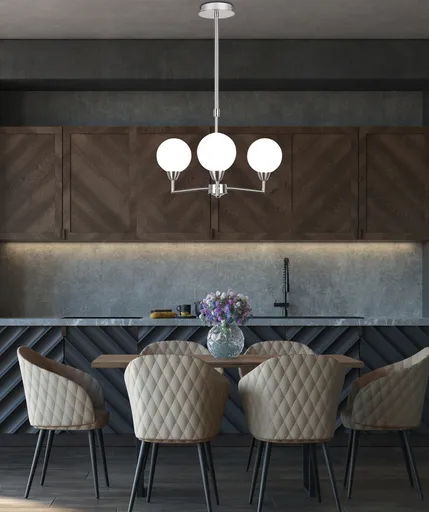 Závěsná lampa s logem, saténová, 3x25W, G9, bílé stínidlo