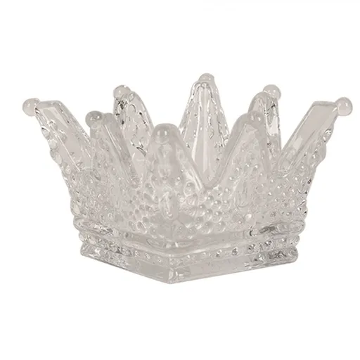 Skleněný hranatý svícen na čajovku ve tvaru korunky - 8*8*6 cm Clayre & Eef