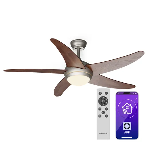 Klarstein Bolero 2 v 1 Smart, stropní ventilátor, Ø 132 cm, světlo 55 W, dálkové ovládání, ovládání přes aplikaci, dvousměrný provoz