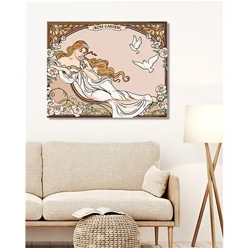 Diamondi - Diamantové malování - REPRODUKCE ŽENA ZAHRADA RŮŽÍ (ALFONS MUCHA), 40x50 cm, Vypnuté plát (607103B)
