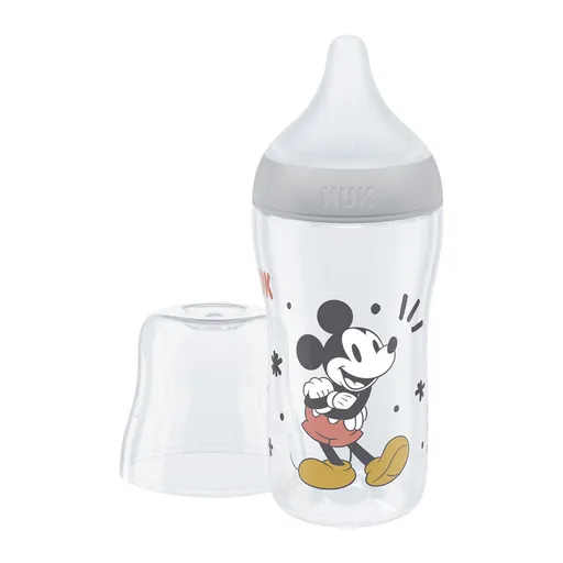 NUK Láhev kojenecká Mickey s kontrolou teploty Perfect Match 260 ml šedá